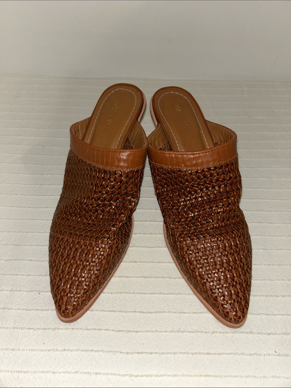 KAANAS Woven Tan Slip-On Pointed Toe Mules Size 10